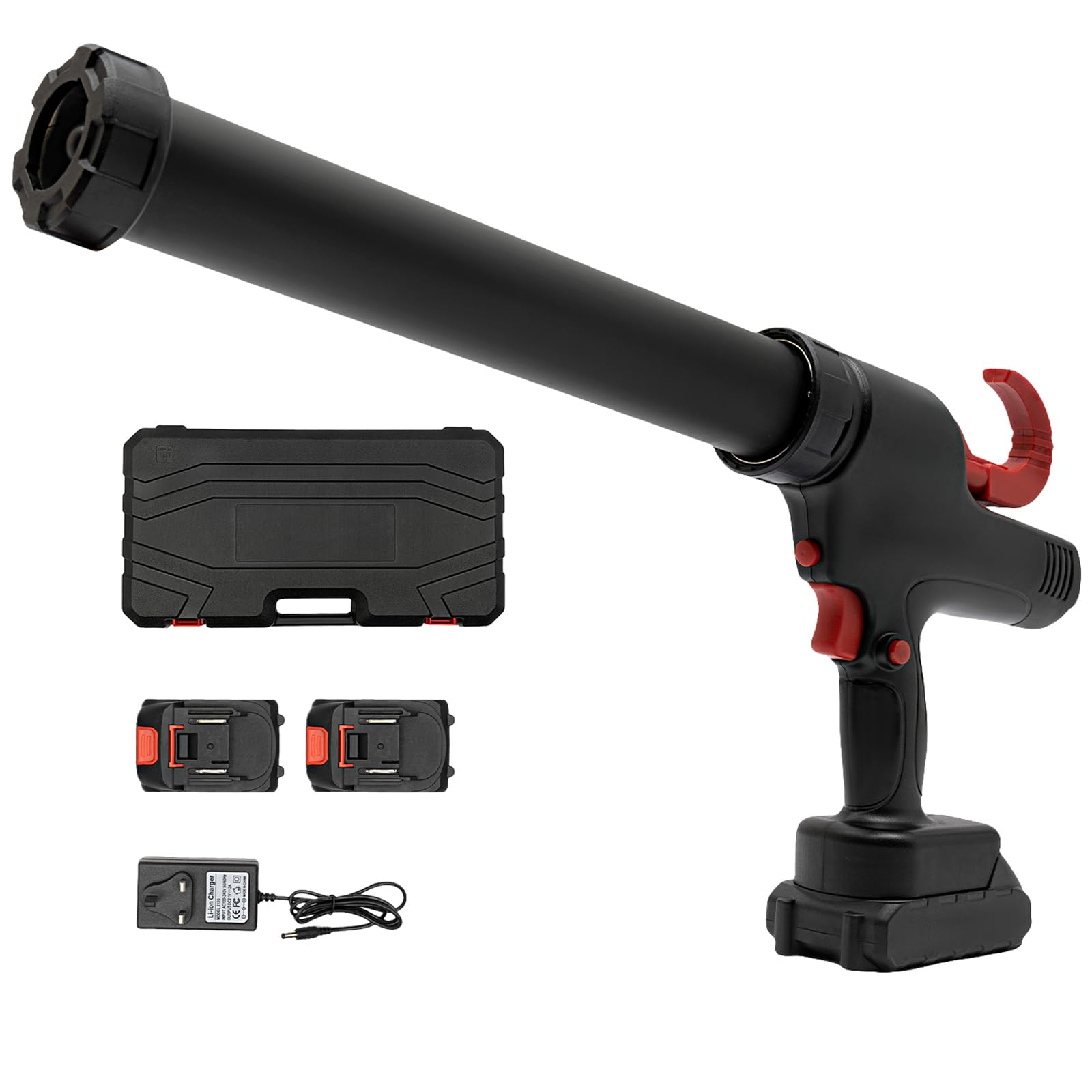 Cordless Caulking Gun, 21v Battery Operated Caulk Gun, Caulking Tool with 2 Li-Batteries 6 Adjustable Speeds Adapter for Wall Seam Repair