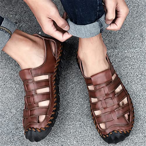 Men Sandals Casual Beach Shoes Men Leather Sandals Fashion Men's Sandals(Dark Brown,11code)4
