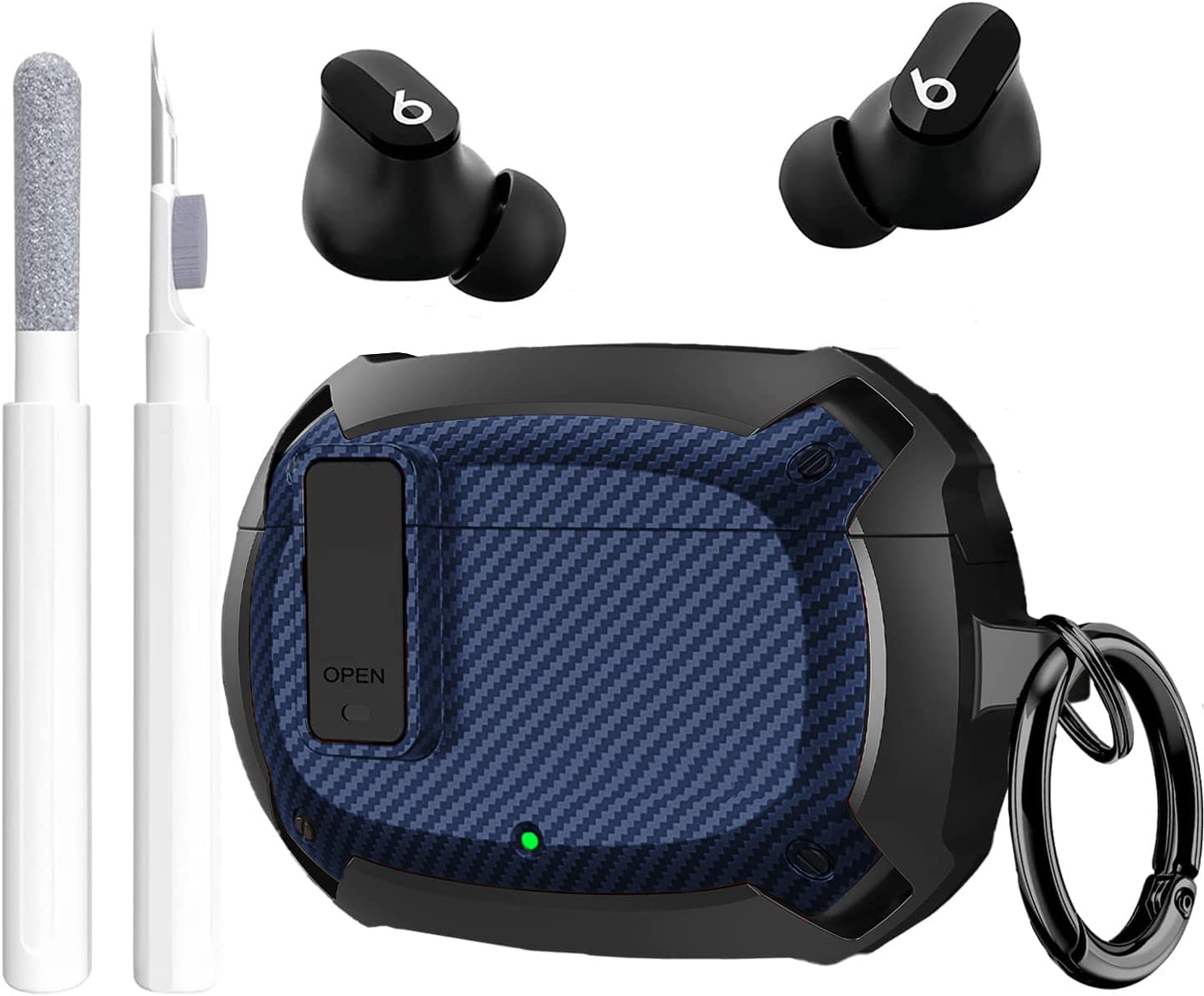 Beats Studio Bud/Studio Buds Plus Case Cover 2021/2023 Men Lock Clip with Cleaning Kit, GARTOO Beat Studio Buds Plus Protective Case with Cleaning Tool for Women Girls Kids Black/Blue