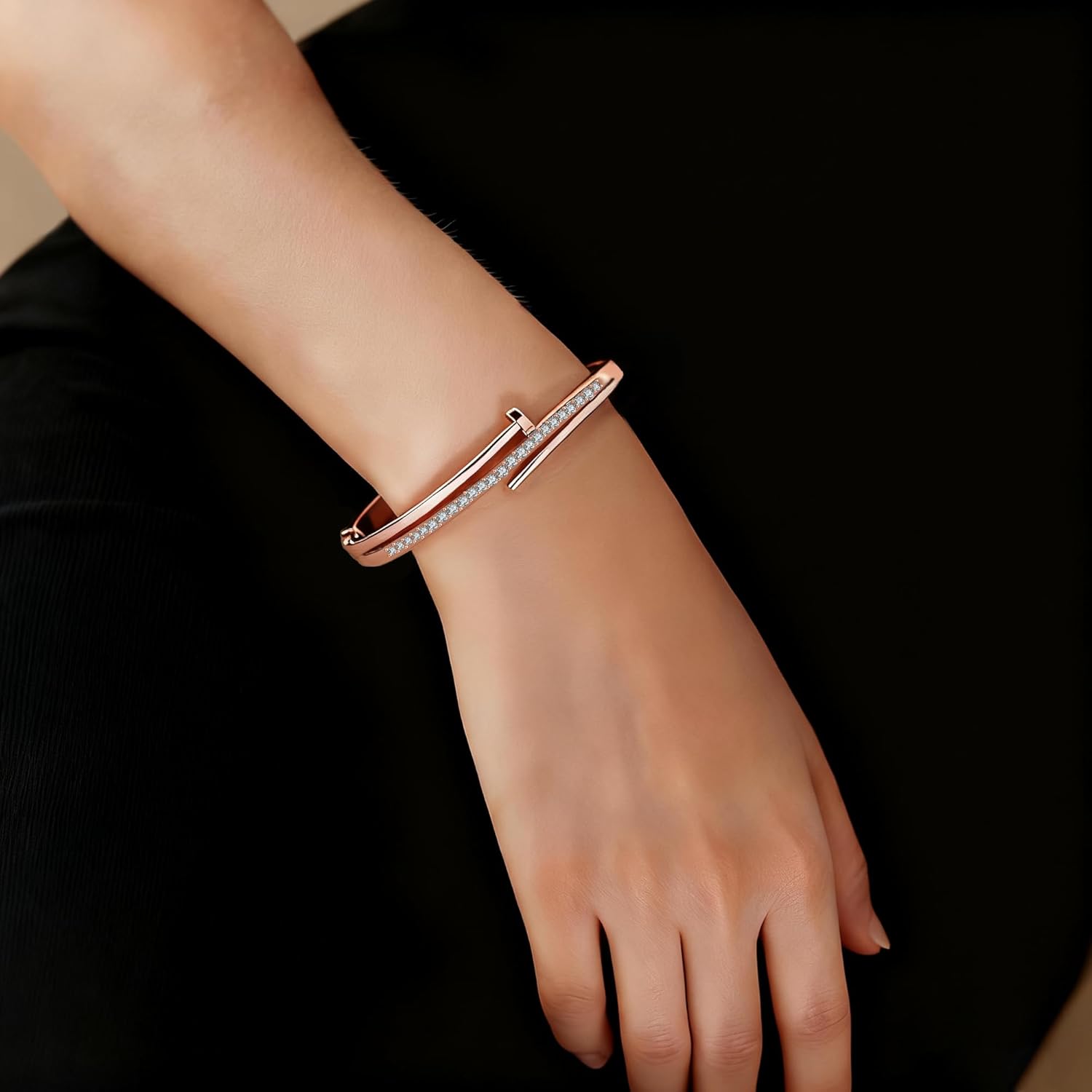 18K Gold Plated Knotty Nail Bangle Bracelet for Women with Austrian Crystals, Dainty Trendy Jewelry for Birthday,Anniversary,Elegant Gift for Her - Image 2