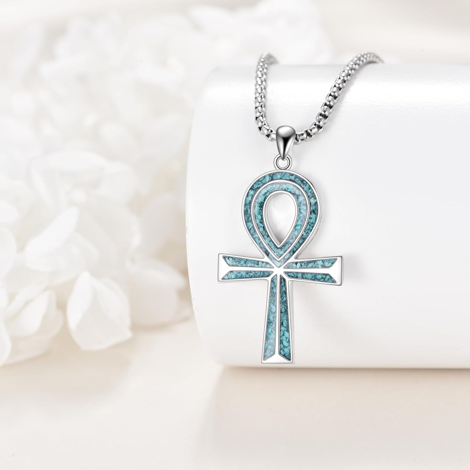 Ankh Cross Necklace Sterling Silver Egyptian Pendant Turquoise Jewelry Birthday Gift for Women Men - Image 6