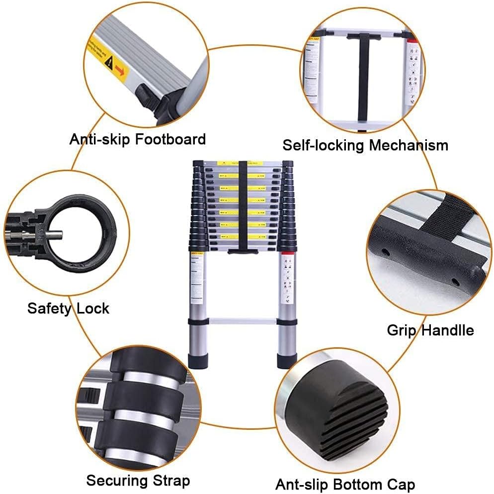 Telescoping Ladder, Folding Telescopic Extension Ladder, Aluminum Telescoping Ladder 12.5Ft with Stabilizer Bar, for Home Outdoor Use, Hold 330Lbs Capacity,5.0m/16.5ft