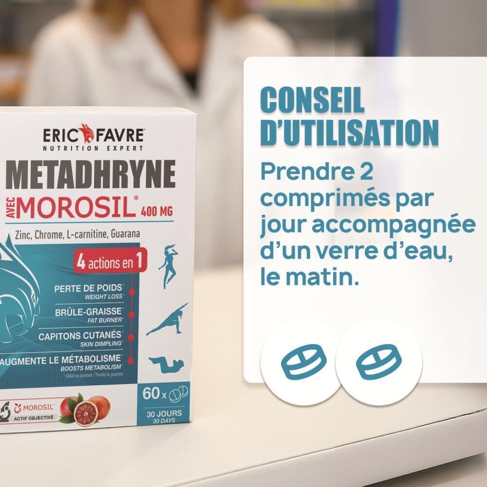 METADHRYNE MOROSIL - Complément Alimentaire à l’Extrait d’Orange Rouge Morosil - Guarana, L-Carnitine, Zinc & Chrome - 120 Comprimés - Eric Favre
