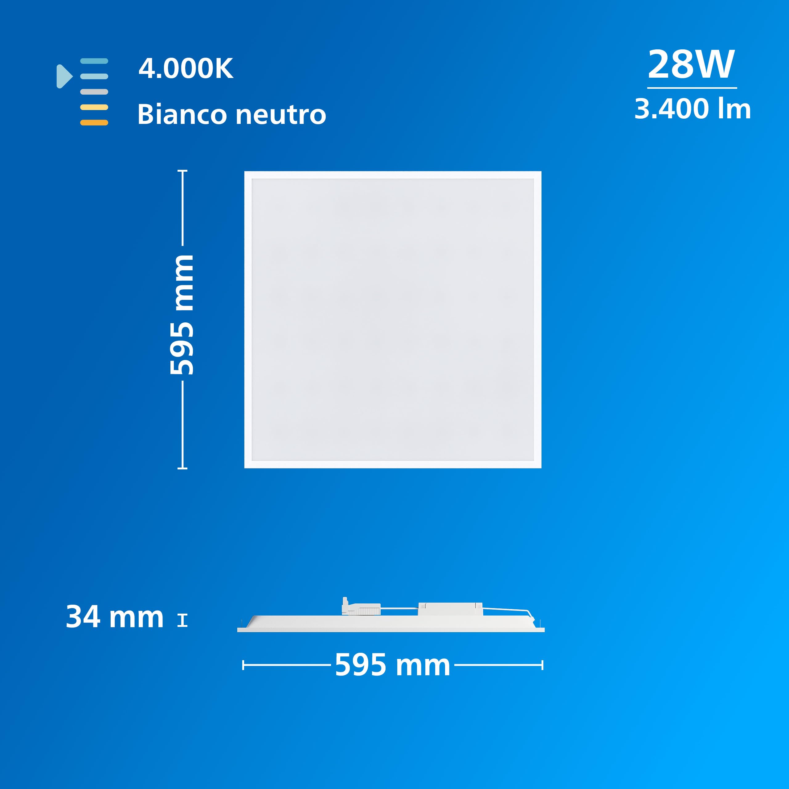 Philips Projectline Pannello LED 6060 | 3200 lm, 4000 K, Efficienza energetica ottima, Durata fino a 35000 ore, Per corridoi e aree di lavoro