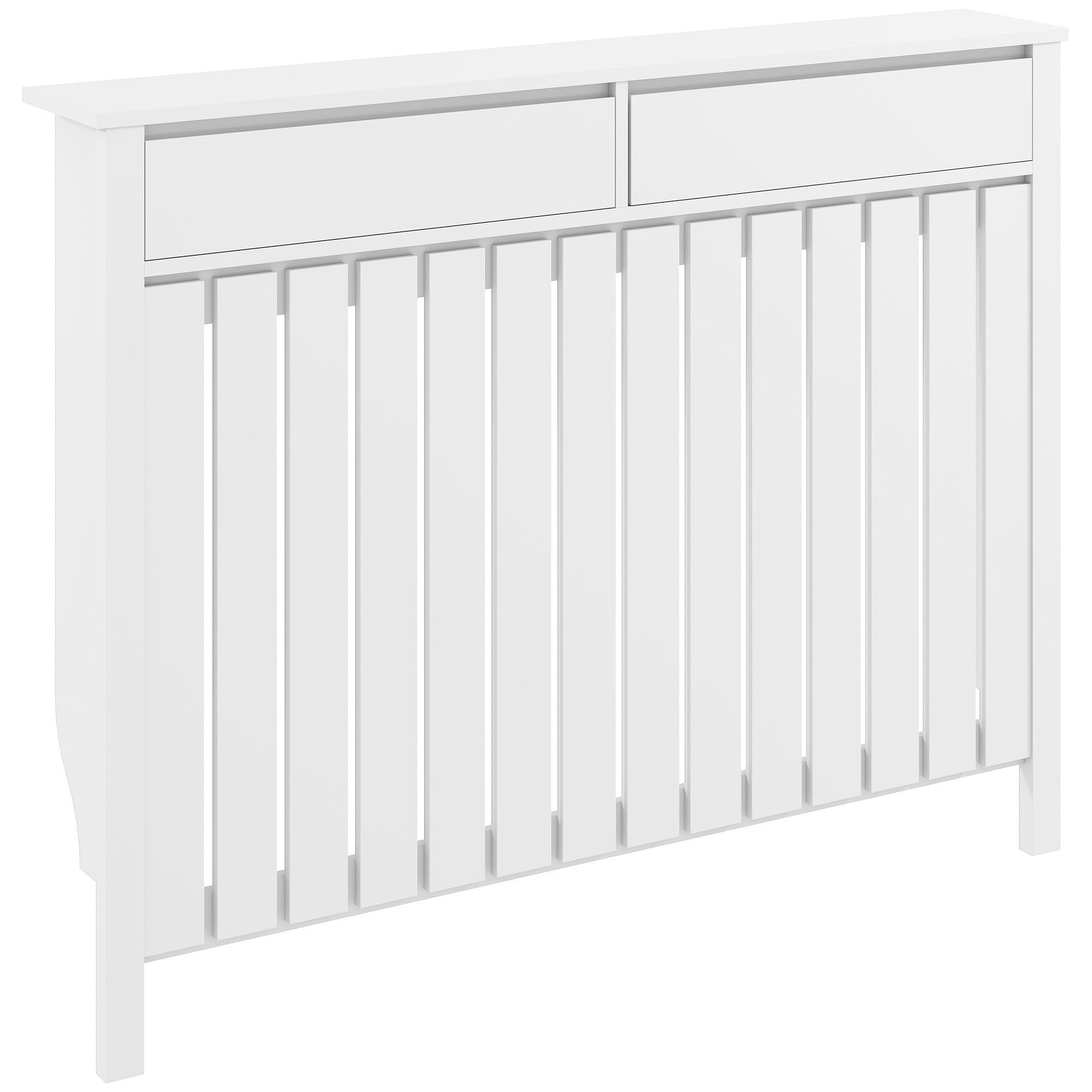 HOMCOM Radiator Cover with Drawers, Vertical Slatted Grill, Modern MDF Wood Cabinet Shelf Heating Cover for Living Room, Bedroom, Hallway, Large, 119 x 19 x 93cm, White