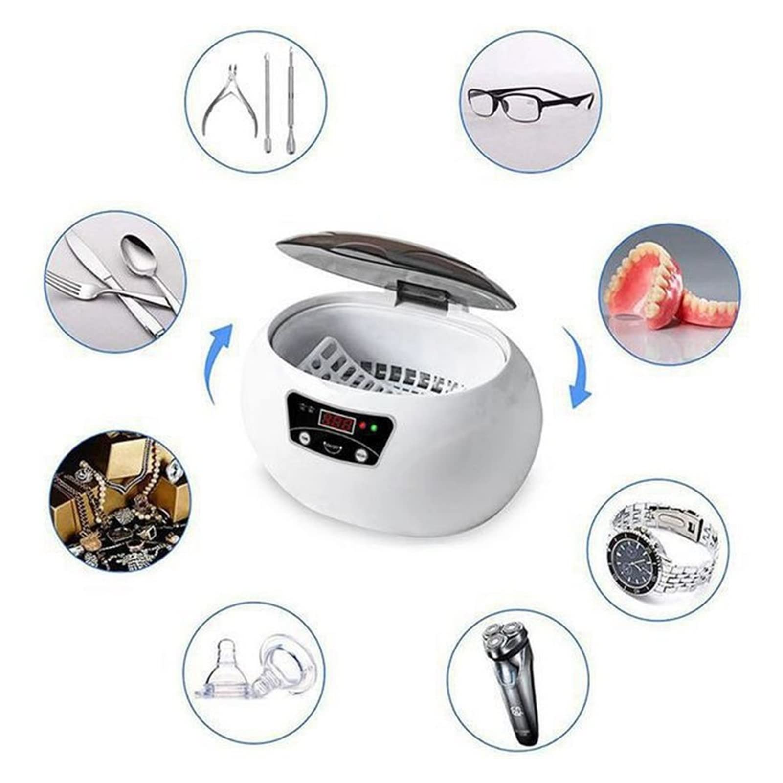 Dispositivo per la Pulizia ad ultrasuoni Cleaner ad ultrasuoni da 600 ml for Bicchieri digitali for la Pulizia del Bagno Ultra Sonic Dental Razor Gioielli