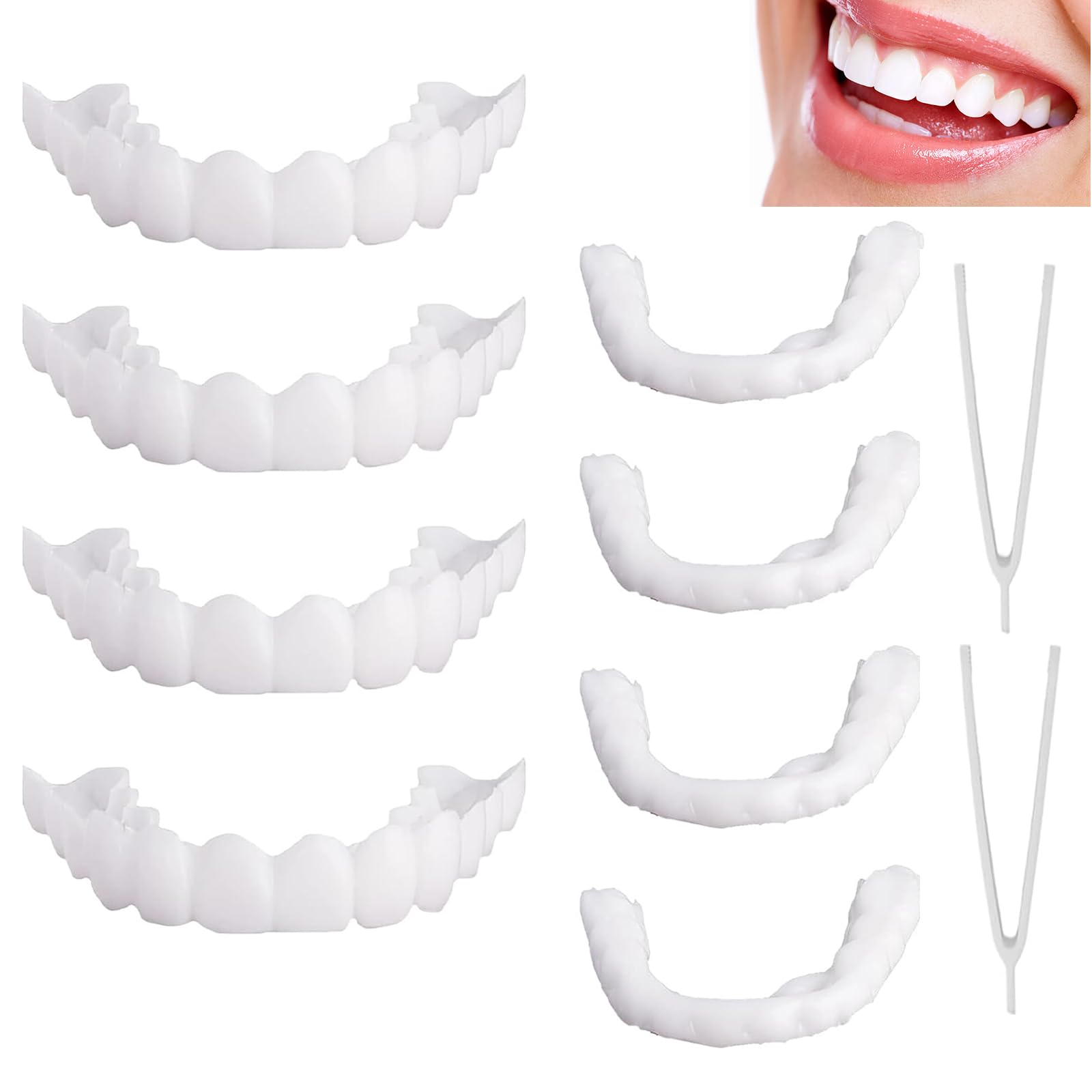 Neyared 4Pairs Clip in Veneers Teeth, Snap On Veneers for Men and Women Regain Confident Smile(White)