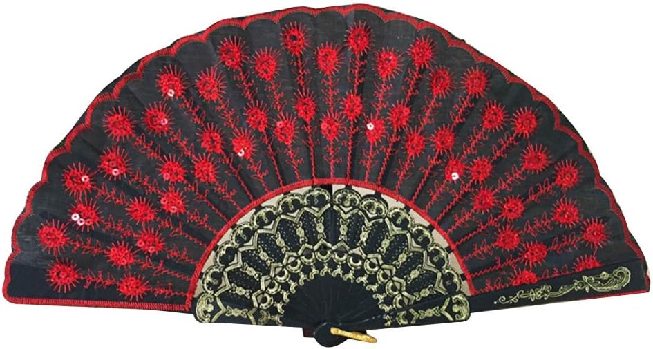 Vosarea Faltfächer Pailletten Pfau Fächer Vintage Stil Retro Handfächer ...