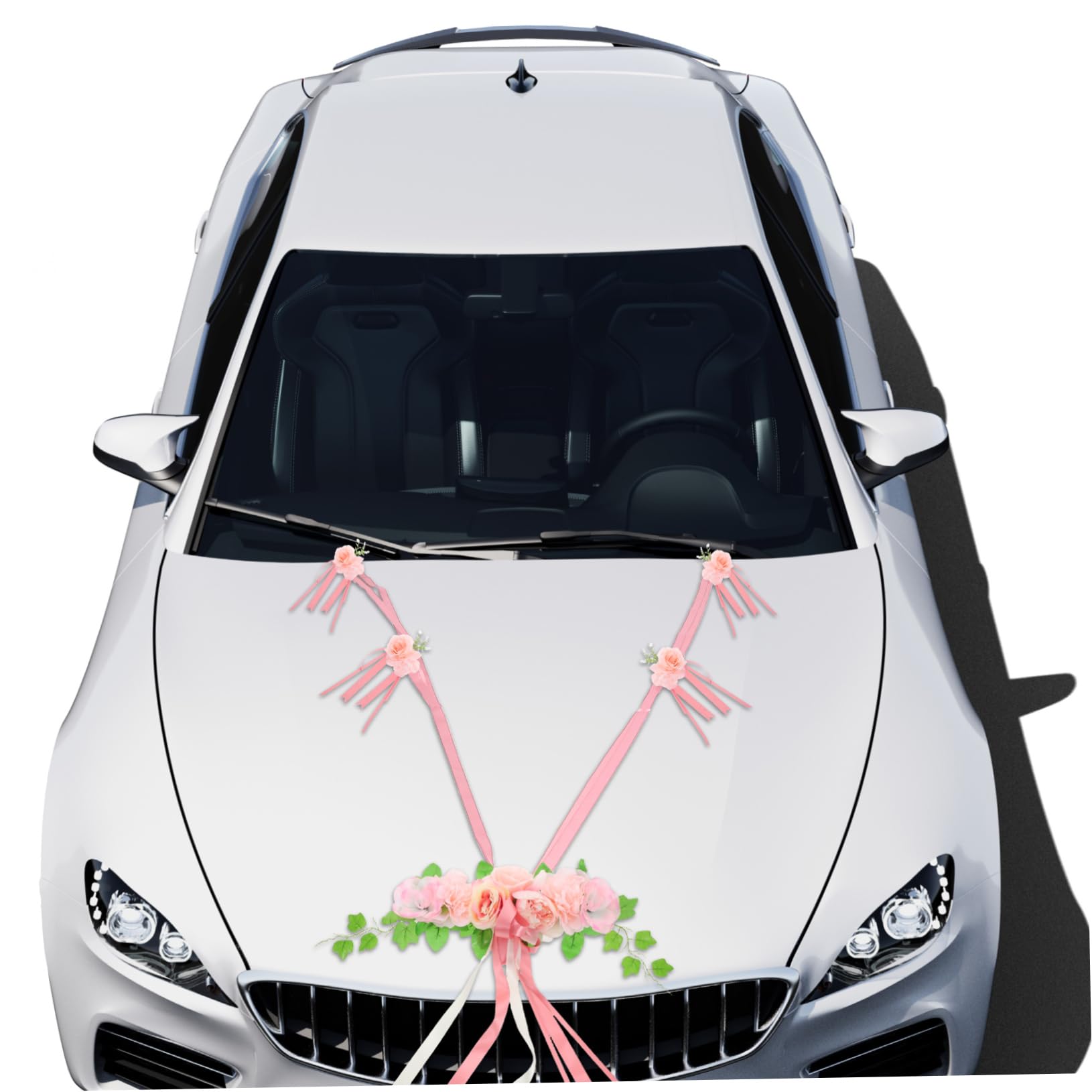 CLISPEED Ensemble de Décoration de Voiture pour Mariage, Fleurs Artificielles en Soie Rose, Ruban de Capot, Pose Facile, Style Élégant pour Cérémonie