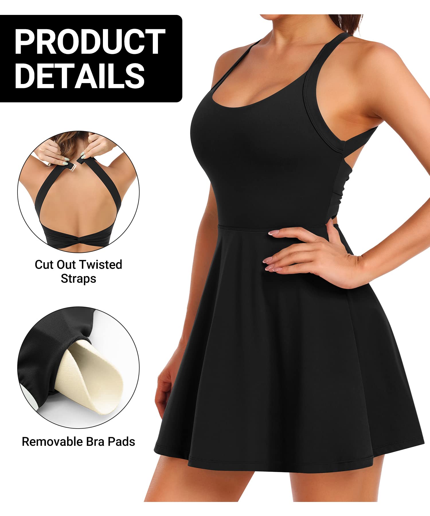 Robe de tennis et de golf pour femme avec short intégré et soutien-gorge - Vêtements de sport athlétiques pour l'exercice