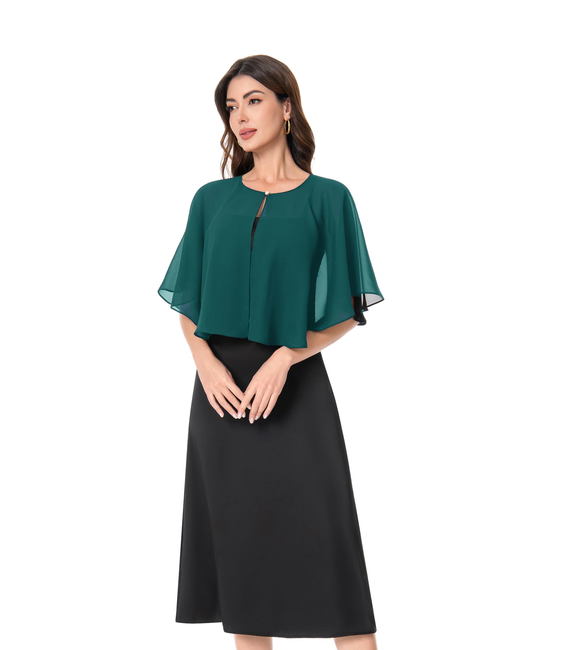 Baoqiya Capelets for women Chiffon Cape Soft Shawls and Wraps Wedding Capes 1920s flapper Cover Up, Tealgreen, One Size