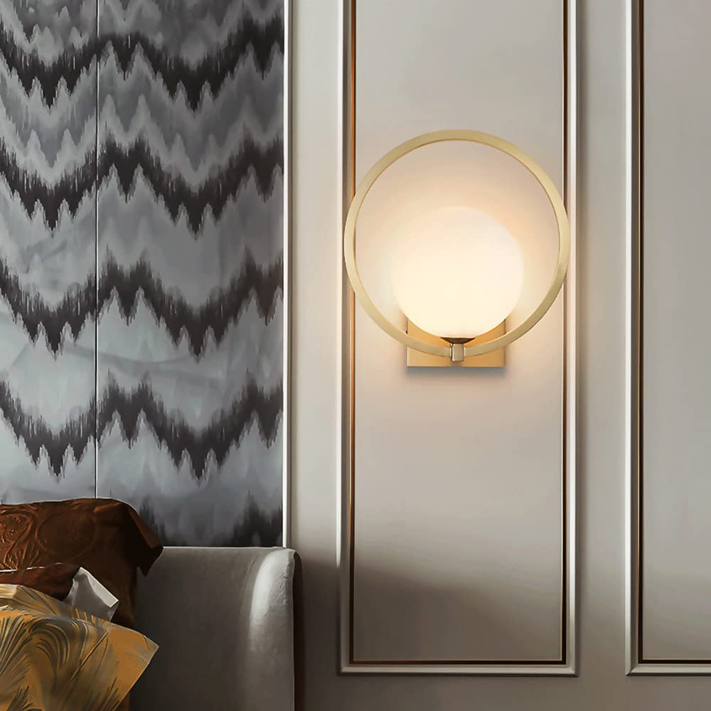 Lampy ścienne, mosiężna lampa ścienna, korpus lampy miedzianej + mlecznobiały szklany klosz kinkiet, oprawa oświetleniowa G9, nowoczesne minimalistyczne dekoracyjne kinkiety światła do