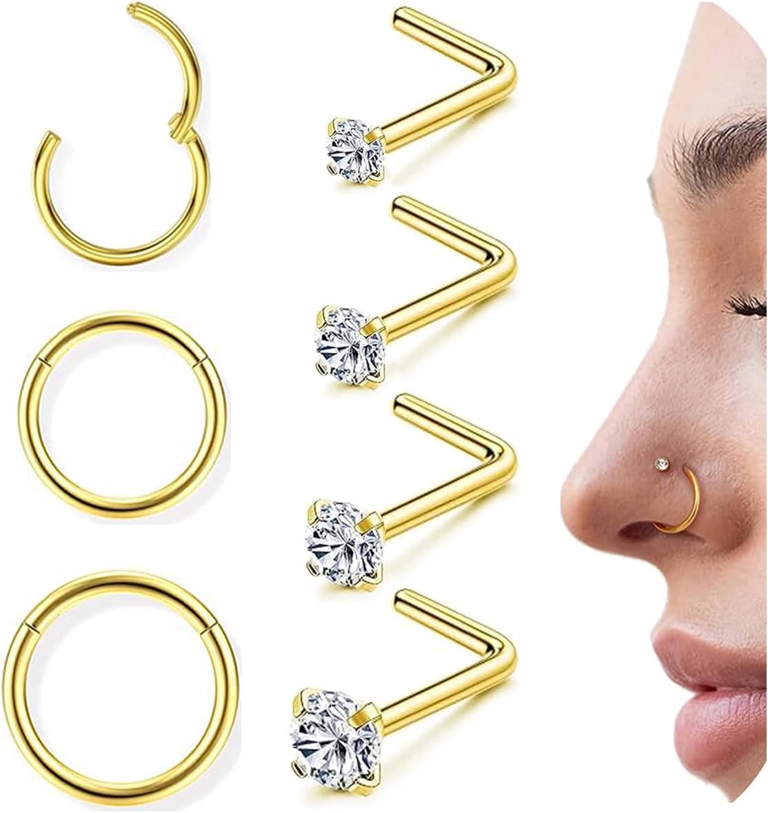 Lot De 2 Anneaux De Nez/Septum 16G (1,2mm) En Acier Inoxydable 316L | Diamètres 8, 10, 12 Mm - Argent/Or Rose/Noir/Arc-en-Ciel