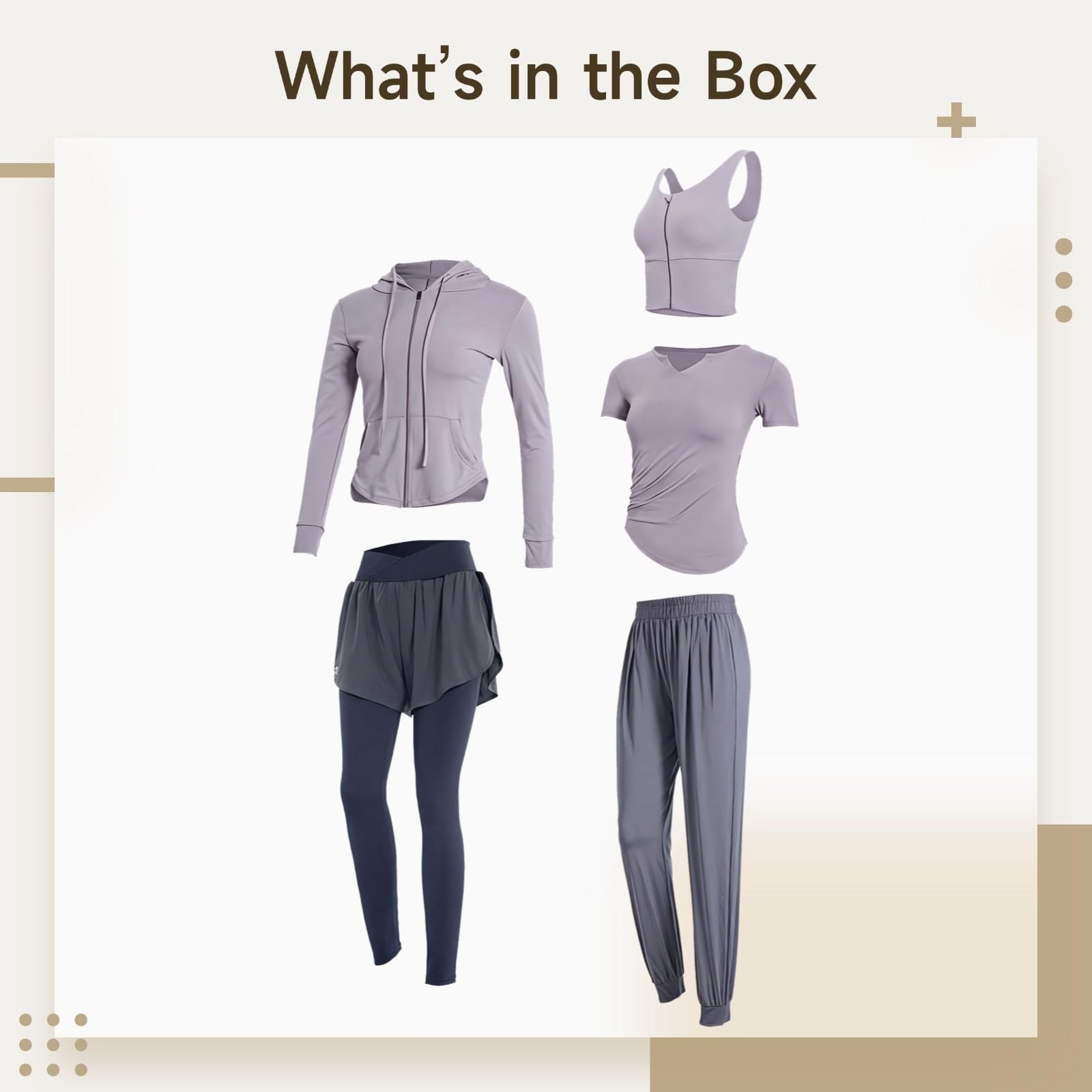 Xxl - Ropa de yoga y gimnasio para mujer, incluye pantalones cortos, sudadera, camiseta, brasier deportivo, leggings, se adapta de 135 a 150, tela transpirable, Gris púrpura., Talla única
