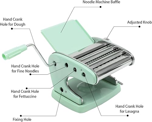 Vista 16 de Máquina para hacer pasta, hecho en casa de acero inoxidable manual con 6 ajustes de grosor ajustables, cortador de fideos resistente para Rojo