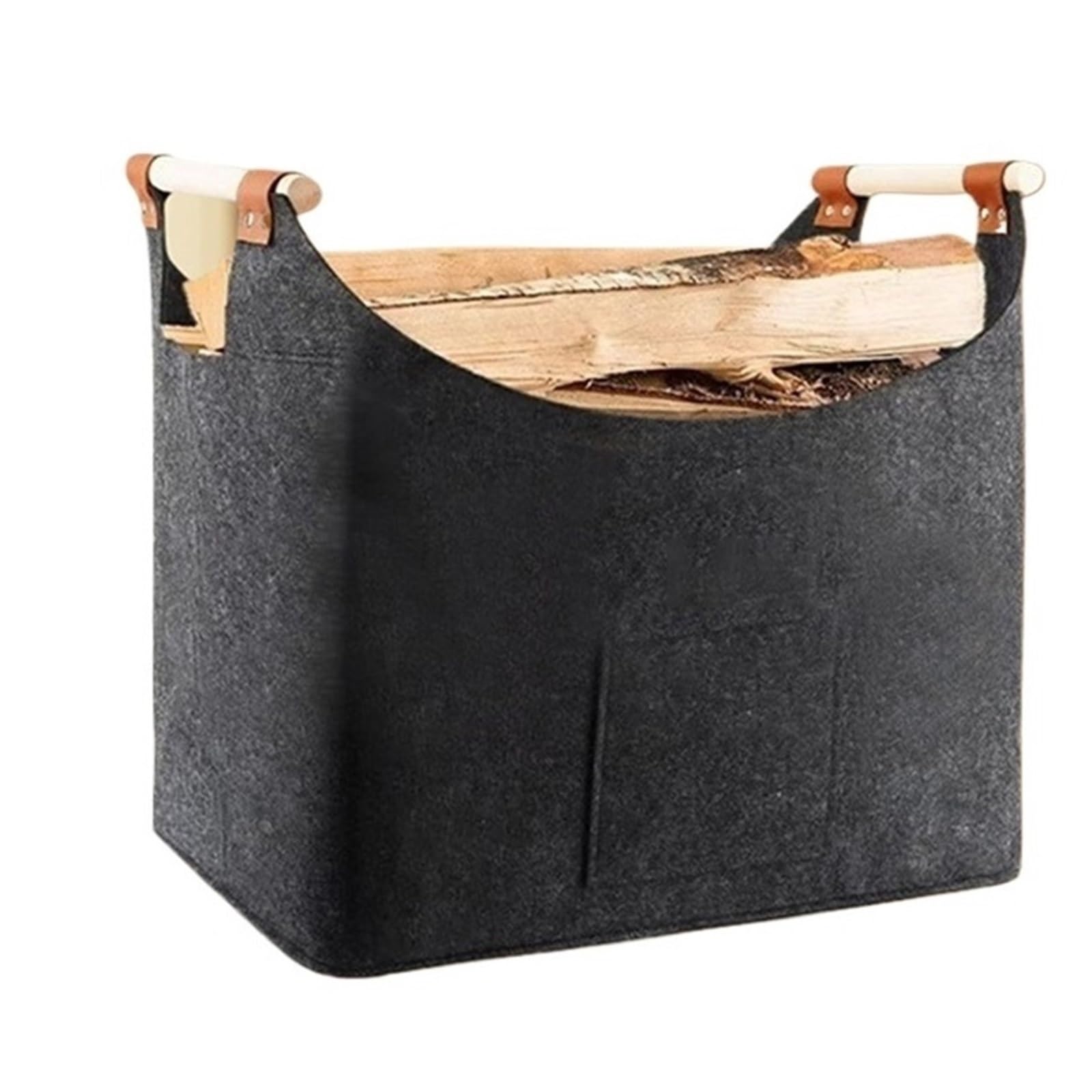 Large Capacity Firewood Basket Foldable Transporter Felt Bag With Front Pocket Heavy Duty Reinforced Handles Carrier Ba For Wood(60x40x40cm)