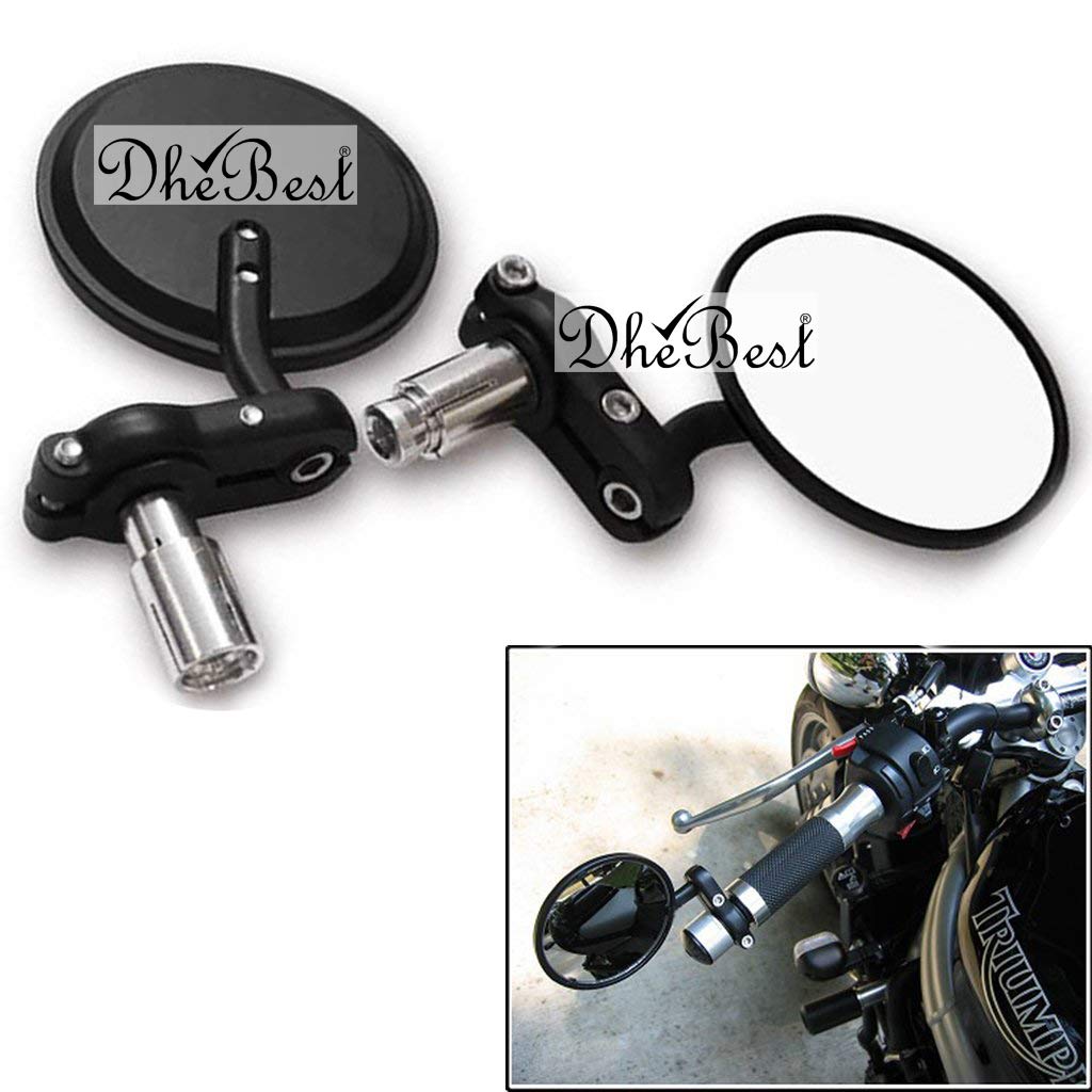 Dhe Best Bike Handle Bar Rear View Mirror Side Round Fancy Mirror Black Set of 2 for RE Classic 350 2