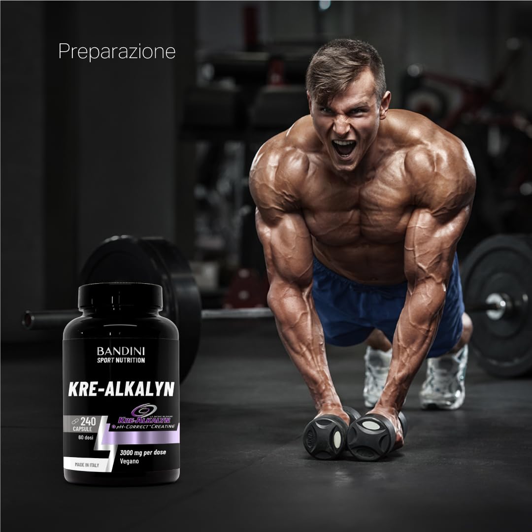 Bandini® Kre-Alkalyn® 240 capsule (Scorta per 2 Mesi) - Creatina Alcalina Tamponata per Allenamento Intenso, Sport, Palestra e Pre Post Workout - A base di Creatine Monoidrato - 100% Vegan