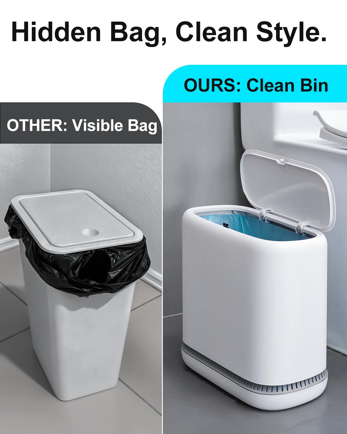 Slim Bathroom Trash Can - 2.3 Gallon with Lid -6 Slim Bathroom Trash Can - 2.3 Gallon with Lid -6