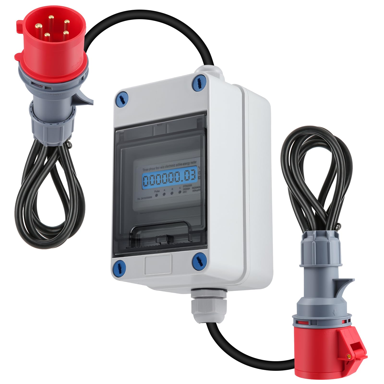 Medidor de electricidad digital móvil 16 A, 400 V, trifásico, con enchufe para tomacorriente