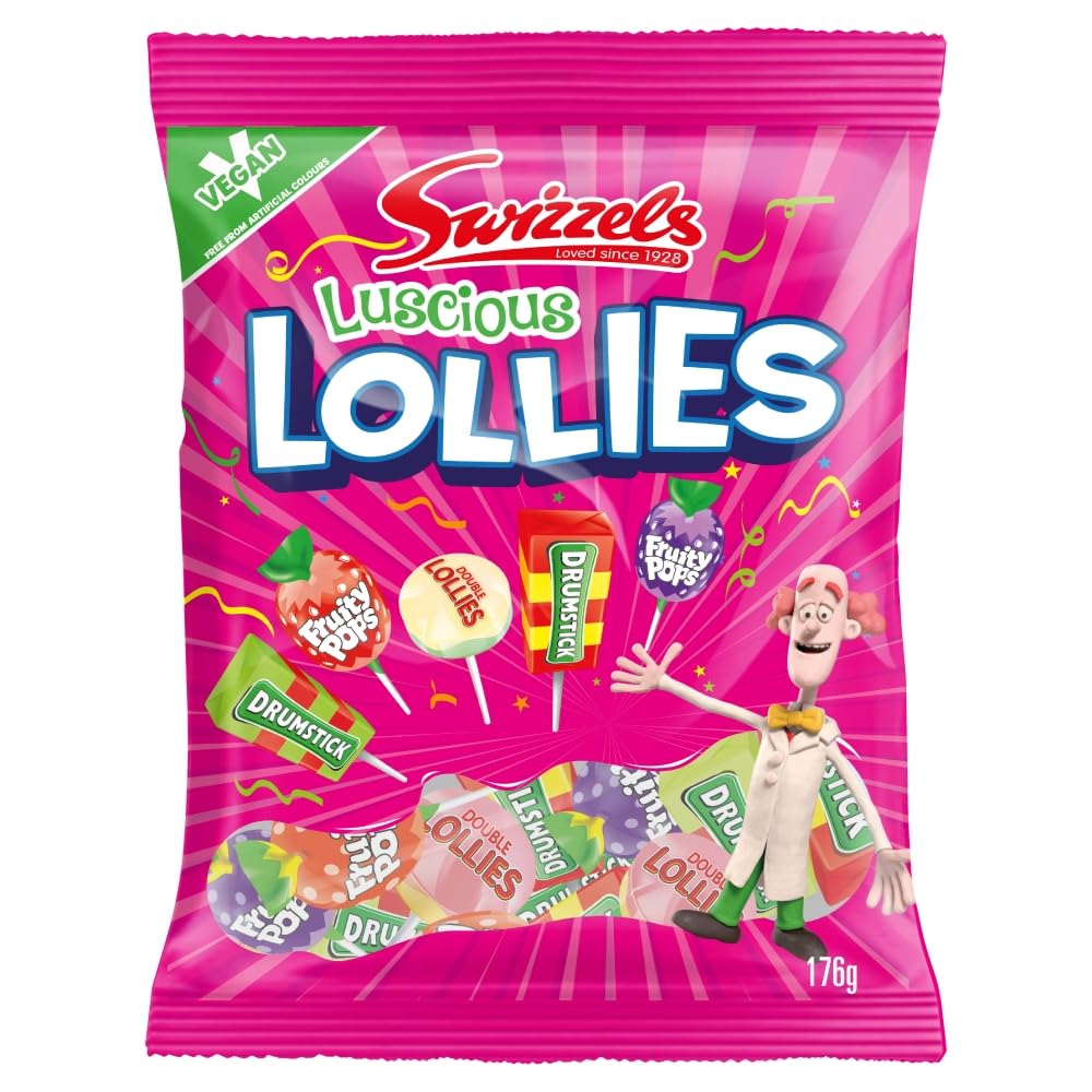Luscious Lollies, Mixed Sweets Bag, Selection of Vegan Lollipops, 176g Bag (Approximately 16 Lollies)