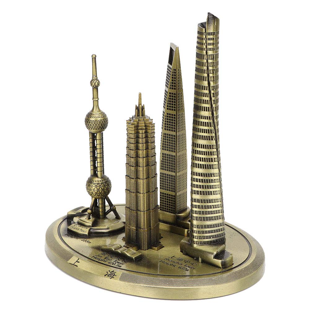 Collection de maquettes d’édifices de Shanghai : tour de la Perle de l’Orient et centre financier Jin Mao – souvenir en métal doré plaqué bronze, réplique architecturale pour la (Bronze-Grand)
