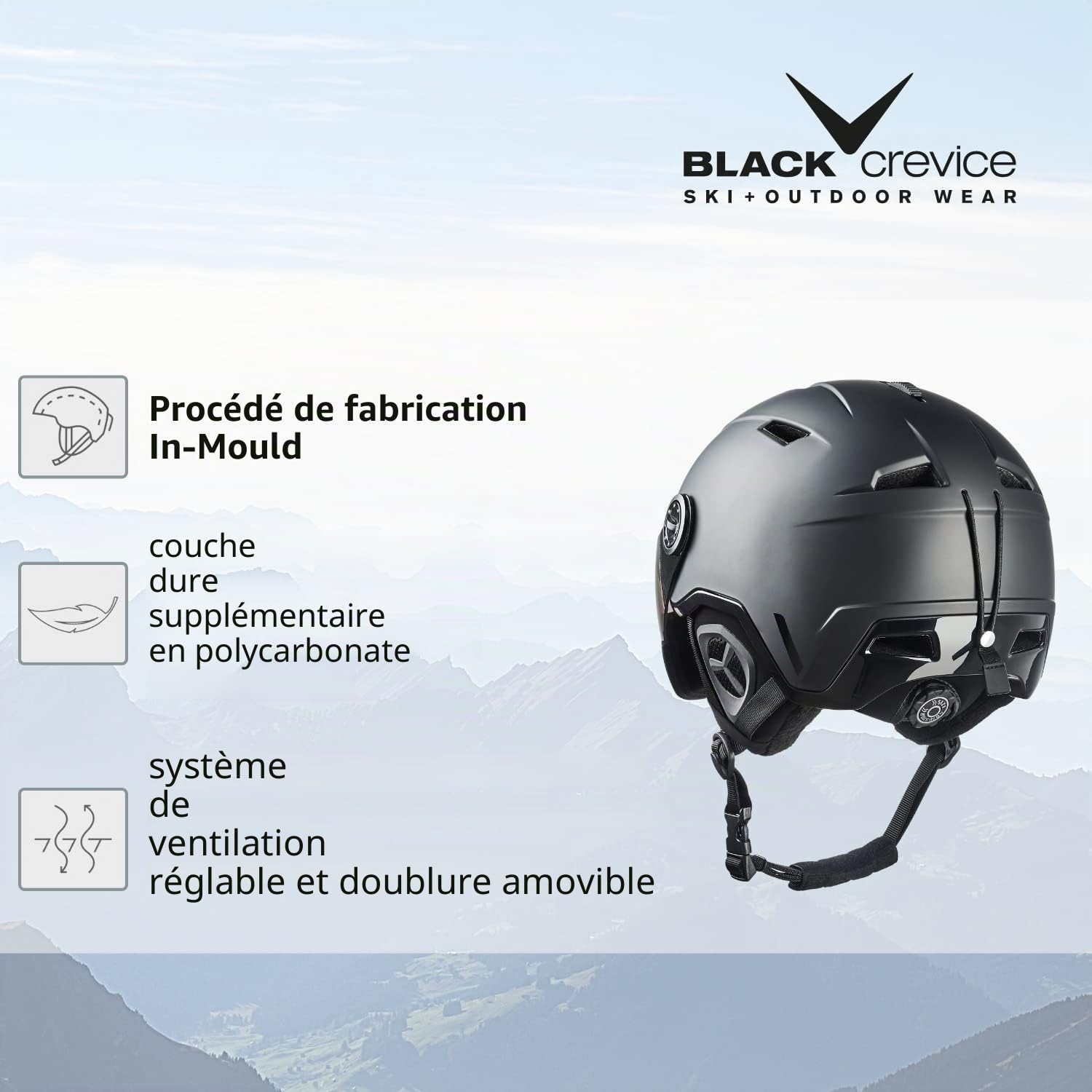 BLACK CREVICE Casque de Ski Vail I Casque de Ski avec visière en Style Pilote en différentes Couleurs I Casque de Ski Hommes & Femmes I en Polycarbonate I Casque de Ski Respirant I Taille réglable