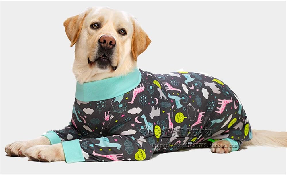 Pajamas Jumpsuit for Medium Large Dog - Lightweight Cotton Shirt, Anti-Hair Onesies, After Surgery Clothes (38#: Grey Bottom Giraffe) - Image 4