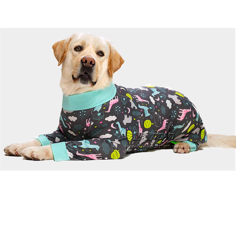Dog Pajamas Jumpsuit for Medium Large Dogs Lightweight Cotton Dog Shirt Anti-Hair Onesies After Surgery Dogs Recovery Clothes_36(Grey Bottom Giraffe) - Image 4