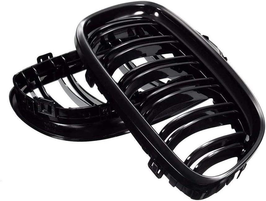 E90 Grill Compatible for 2009-2011 BMW 3 Series E90 E91 (Double Slats Gloss Black Kidney Grille, 2-pc Set)