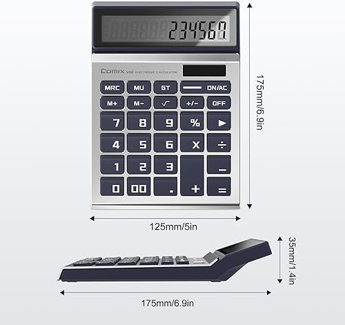 Miniatura 2 de Comix Calculadora de escritorio de 12 dígitos, funciona con batería y energía solar, pantalla grande, táctil cómoda con botones grandes, ideal para