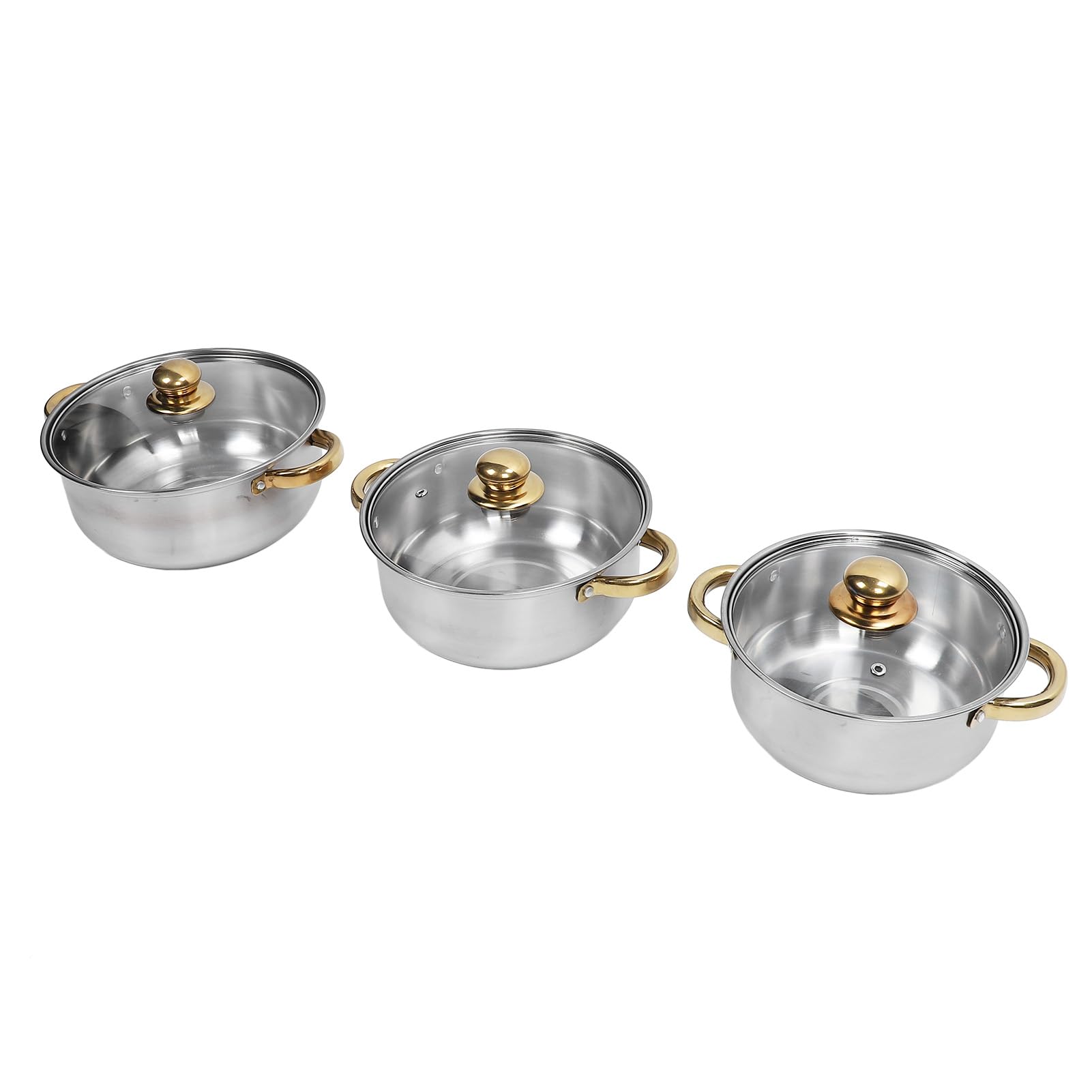 Generic Zestaw naczyń ze Stali Nierdzewnej, Nierdzewny, Elegancki Design, Wielofunkcyjne Patelnie i Garnki do Domowej Kuchni, 6 Sztuk (Złoty uchwyt)
