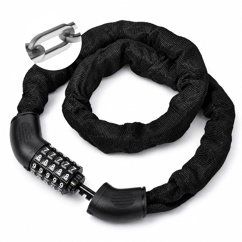 Hard Steel Chain Number Password Cycle Lock Heavy Duty Anti Theft Bike Lock Resettable 5 Digit Cycle Lock with Protective Sleeve for Bicycle Scooter Outdoor Safety Use-image-39