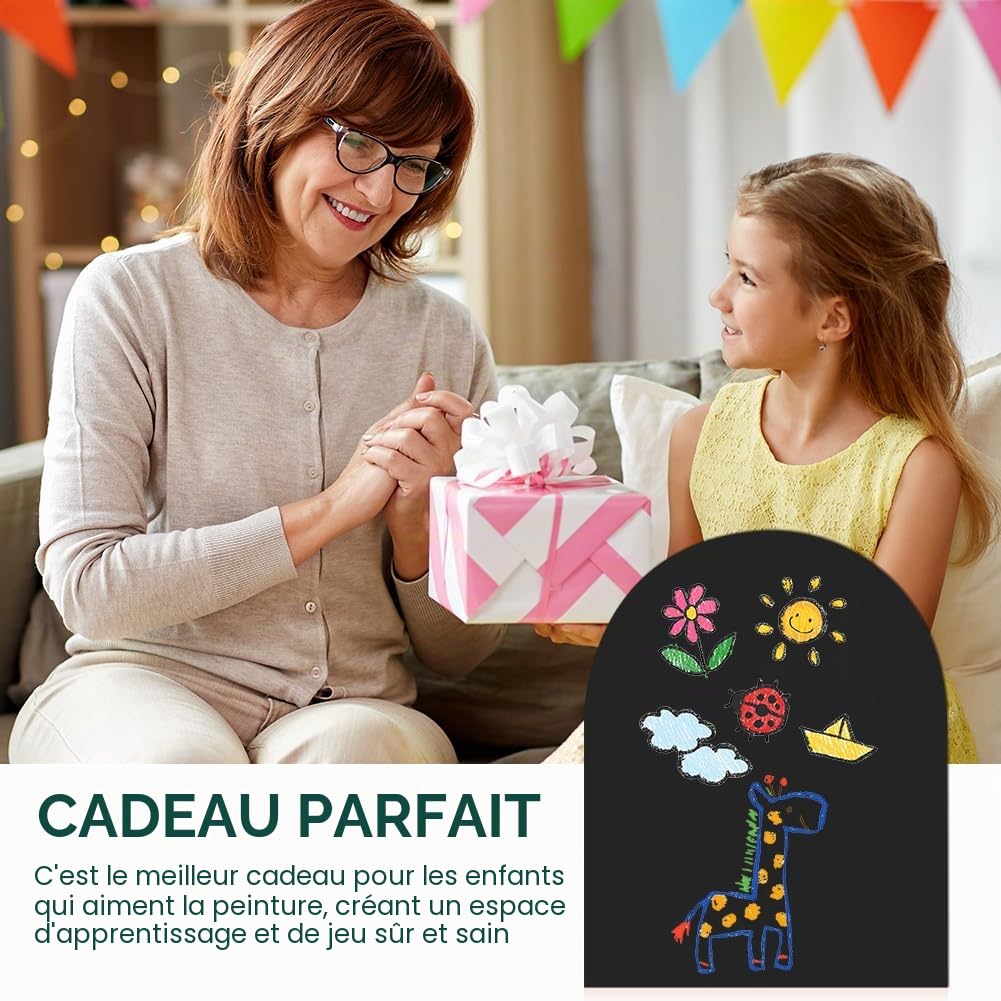 Tableau magnétique pour enfants, 80 x 100 cm, tableau à dessin magnétique avec boîte de rangement et chiffon de nettoyage, panneau magnétique incurvé pour garçons et filles (noir)