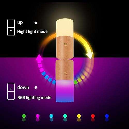 Vista 3 de LANDGOO Luz nocturna que cambia de color RGB sala de estar lámpara de mesa de madera de haya luz LED para restaurante dormitorio interior batería