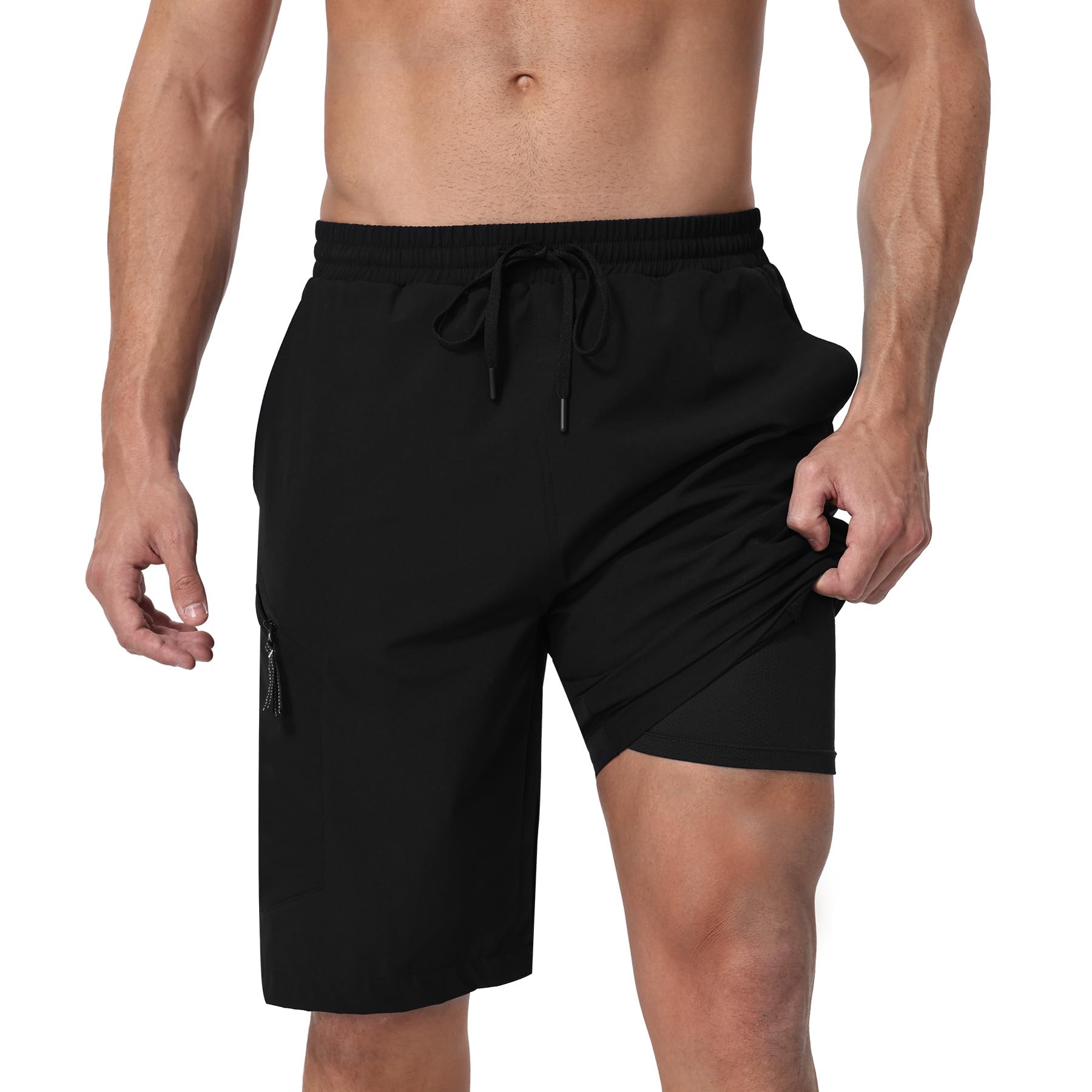 X-TIGER MTB Hose Herren Radlerhose Gepolsterte Mountainbike Fahrradhose | Radsport Radhose Herren Kurz mit 4 Taschen Atmungsaktiv Wasserdicht Elastischer Kordelzug-Gürtel Integriertes Sitzpolster