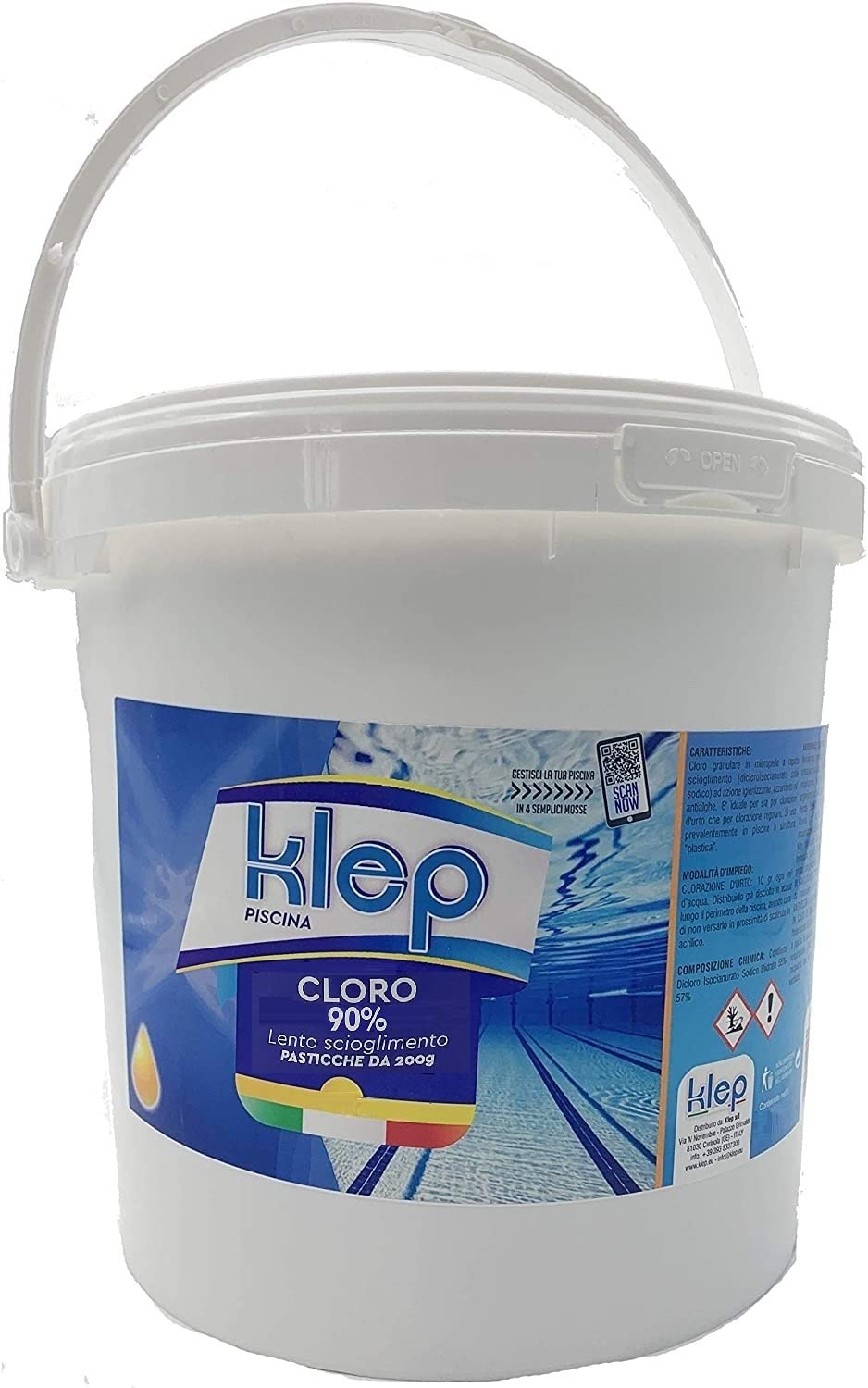 KLEP TRICLORO 90% in PASTIGLIE DA 200 gr 5 Kg Cloro in Pastiglie effervescenti da 200 grammi a lunga durata per lenta dissoluzione, Adatte Per La Disinfezione Dell'Acqua