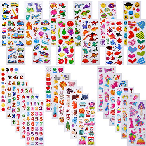 PuTwo Stickers 600+, 30 Different Sheets Puffy Stickers, Cute Stickers, Kids Stickers, Sticker Sheets, 3D Stickers, Stickers for Kids, Stickers for Toddlers, Sticker for Birthday Gift, Kid's Crafts