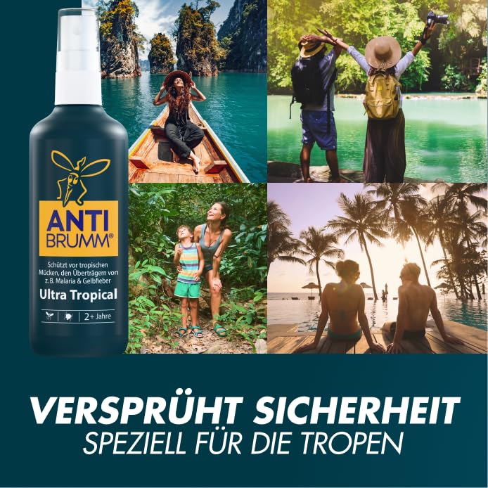 Anti Brumm Ultra Tropical Reisebundle, Pumpspray 150 ml+Flugbeutel: Insekten-Repellent für effektiven Schutz gegen Mücken und Zecken, Mückenspray mit DEET