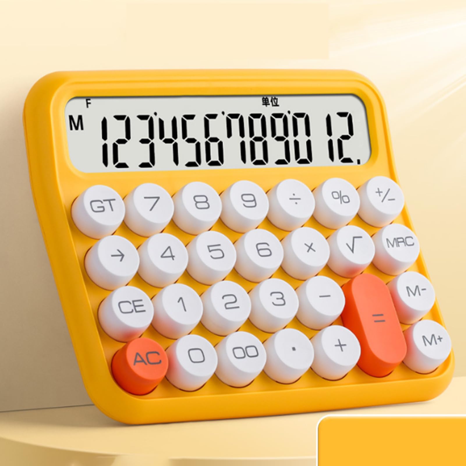 Ejoyous Calcolatrice da Tavolo, Spegnimento Automatico Calcolatrice Meccanica Standard a 12 Cifre Pulsante Grande Stabile per Ufficio (limone giallo)