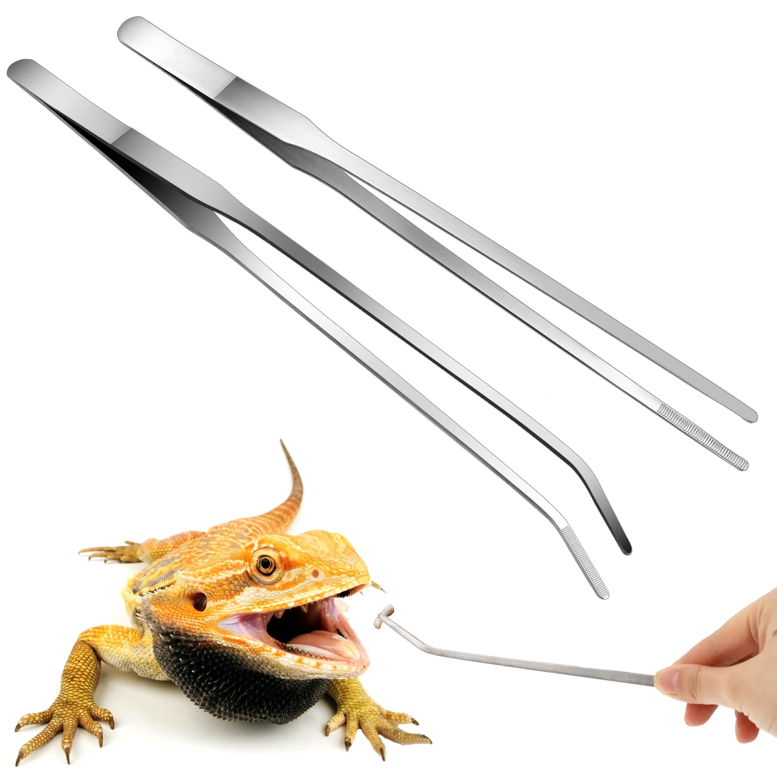 2 Pinces Longues En Acier Inoxydable Avec Embout Caoutchouc - Idéales Pour Nourrir Les Reptiles Et L'aquariophilie
