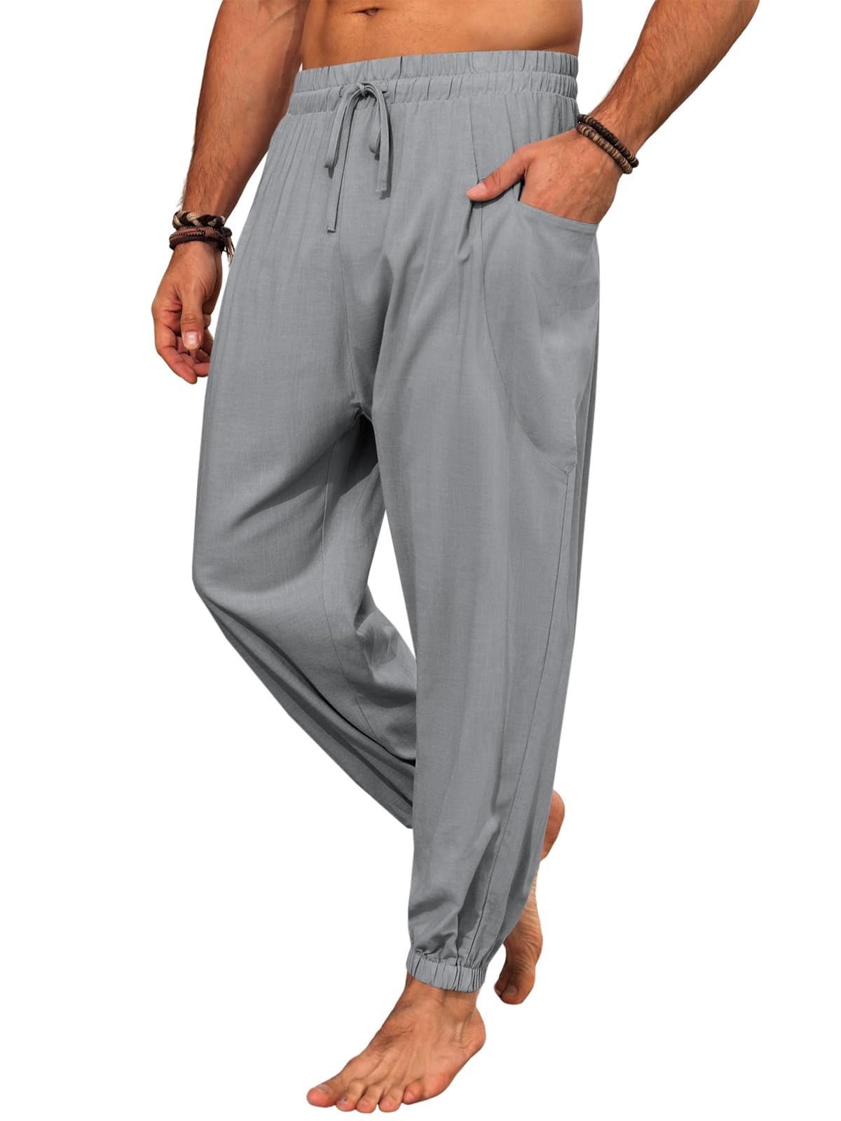 Runcati Mens Harem Pants Casual Elastic Waist Drawstring Baggy Pants Summer Hippie Hip Hop Trousers