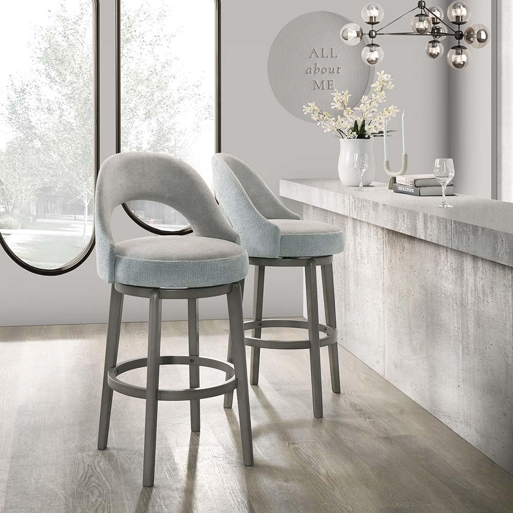 Xdeco Swivel Bar Height Bar Stools, Comfortable Velvet Upholstered Chairs with Rubberwood Frame and Legs, 360° Swivel, Modern Design for Kitchen or