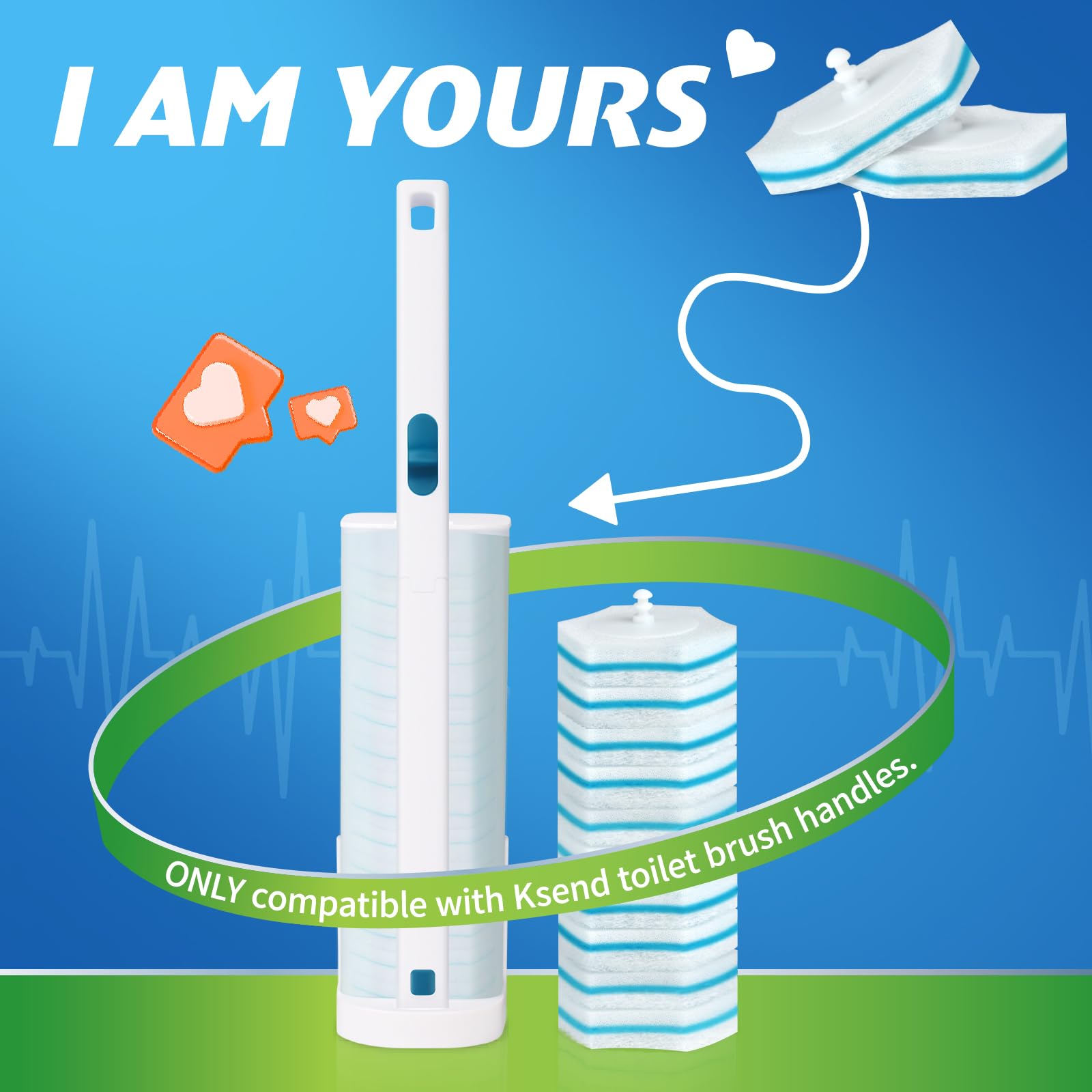 Ksend Toilet Bowl Cleaners - 60 Pack, Powerful Toilet Wand Refills, Disposable Toilet Brush Replacement Head, Toilet Scrubber Heads, Toilet Cleaner Refill Pads for Bathroom Cleaning