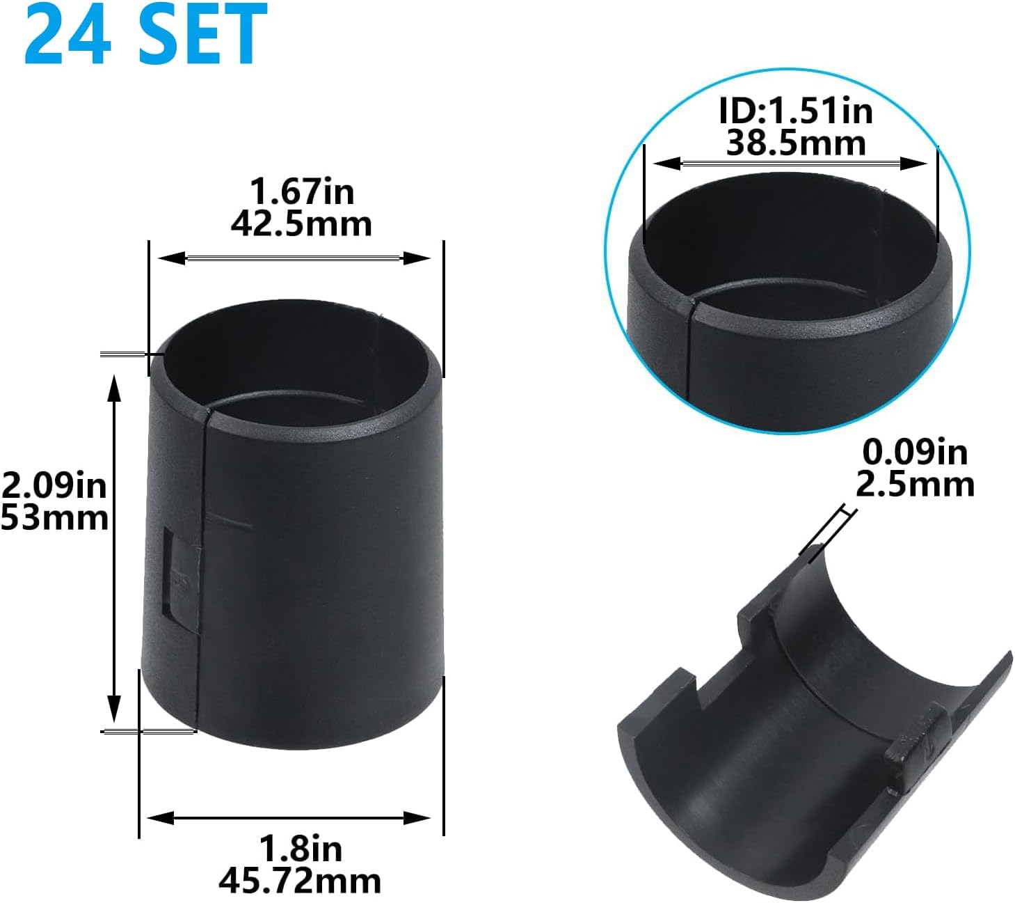 Geesatis 48 Pack Wire Shelf Locking Clips,1.5"/8mm Diameter | 24 Sets Black Split Sleeve Clips for Metal Shelving Rack, Secure Wire Shelf Brackets