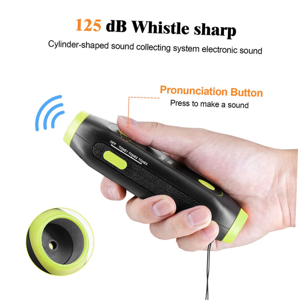 Fischietto Elettronico Verde con Torcia LED e Laccetto | Abs con Componenti Elettronici e Magnete, per Guide Traffico ed Emergenze, Accessorio Incluso
