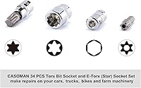 Vista 4 de CASOMAN 34 piezas de 3/8 pulgadas Torx Bit Socket y E-Torx (estrella) Juego de zócalos de acero CR-V y S2, E4-E20, T10-T60, a prueba