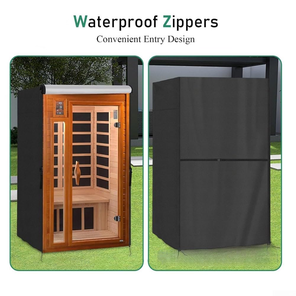 HpLive Saunaabdeckung für Einzelpersonensauna mit wasserdichter PU-Beschichtung, mit Reißverschluss und Befestigungssystem, 97x109x193cm(420D)