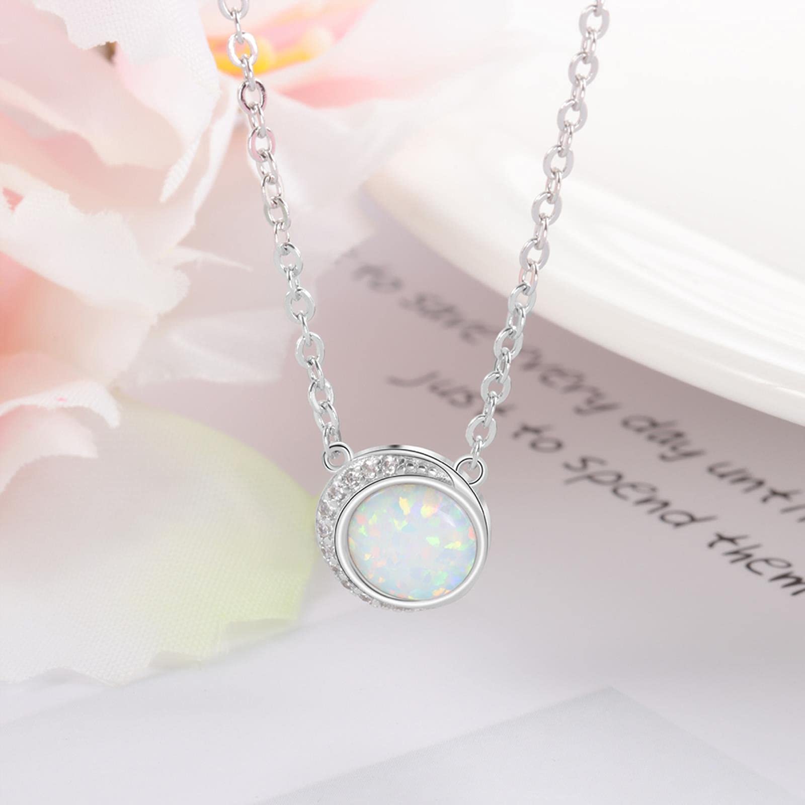 Bellitia Jewelry Ketting 925 Sterling Zilver Opaal Ketting Witte Opaal