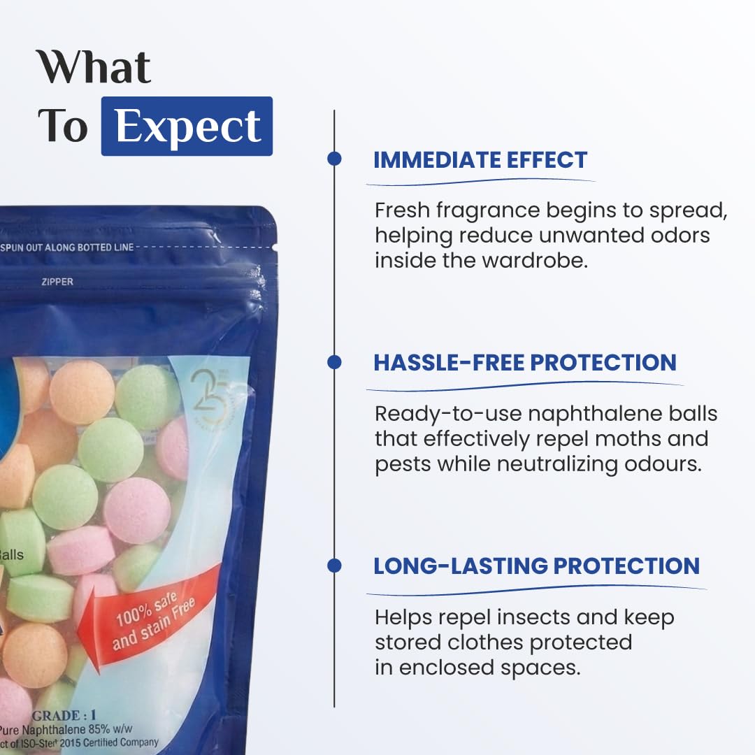 Naphthalene Balls | Phenyl Goli | Mothballs for Home & Commercial Use | Naphthalene Balls for Wardrobe, Bathroom, Bookselves, Drawers, Wash Basin - 100g (Pack of 4) Multicolor